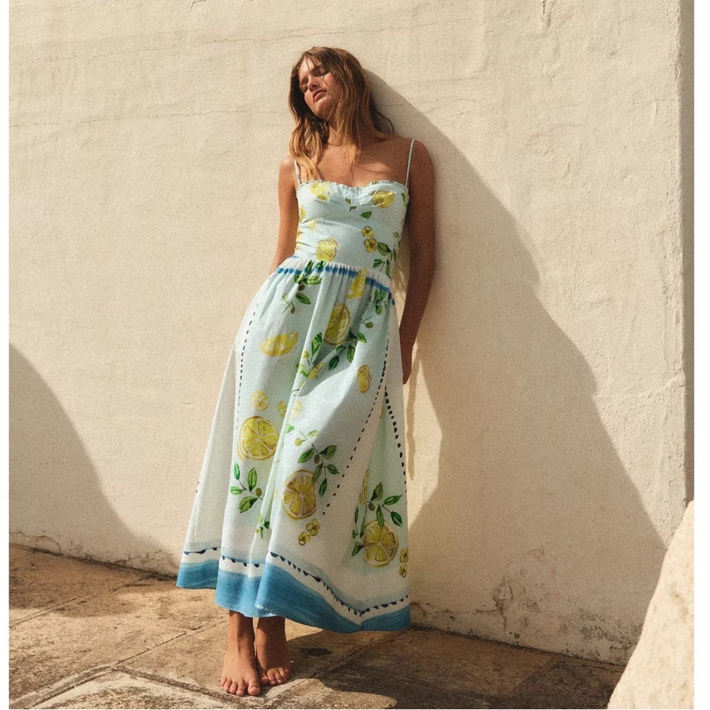 Zara Lemon Print Poplin Dress